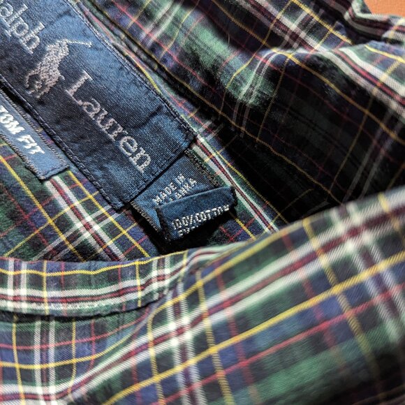 Ralph Lauren Dress Shirt Mens XL Green Multicolor Plaid 100% Cotton Custom Fit - Picture 4 of 5